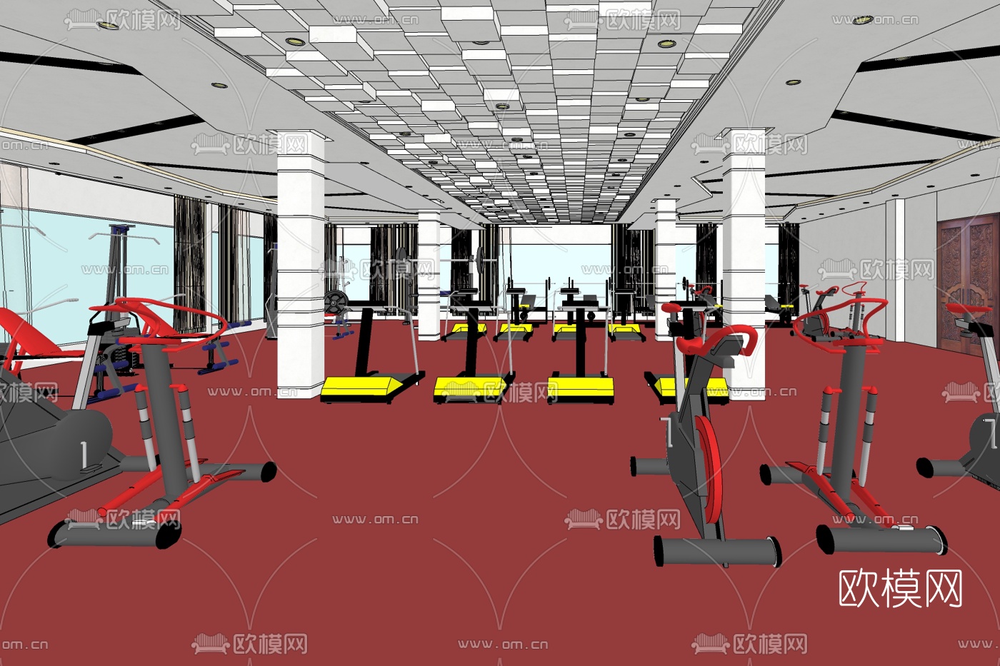 现代健身房免费su模型下载