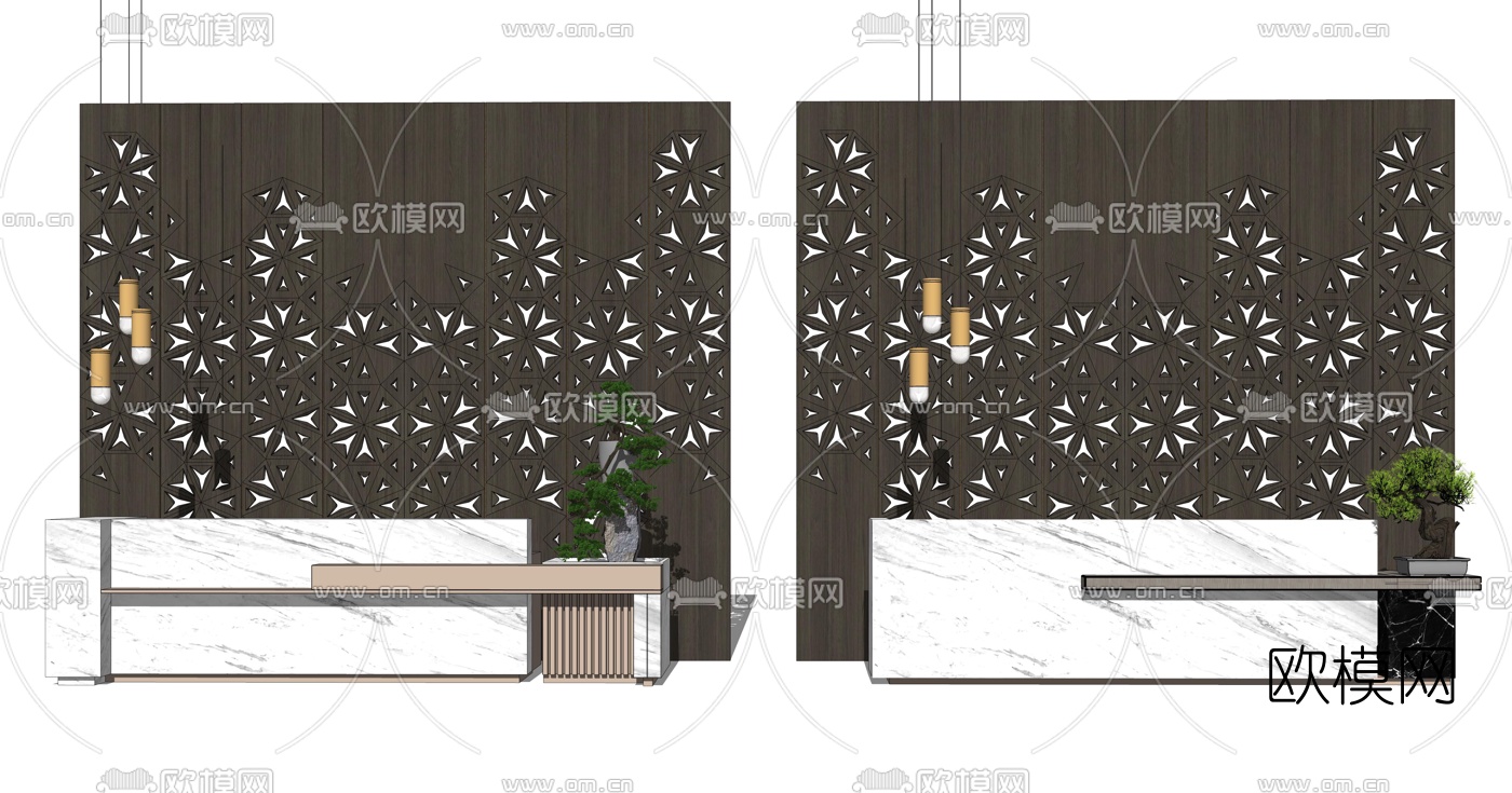 现代大理石接待台su模型下载