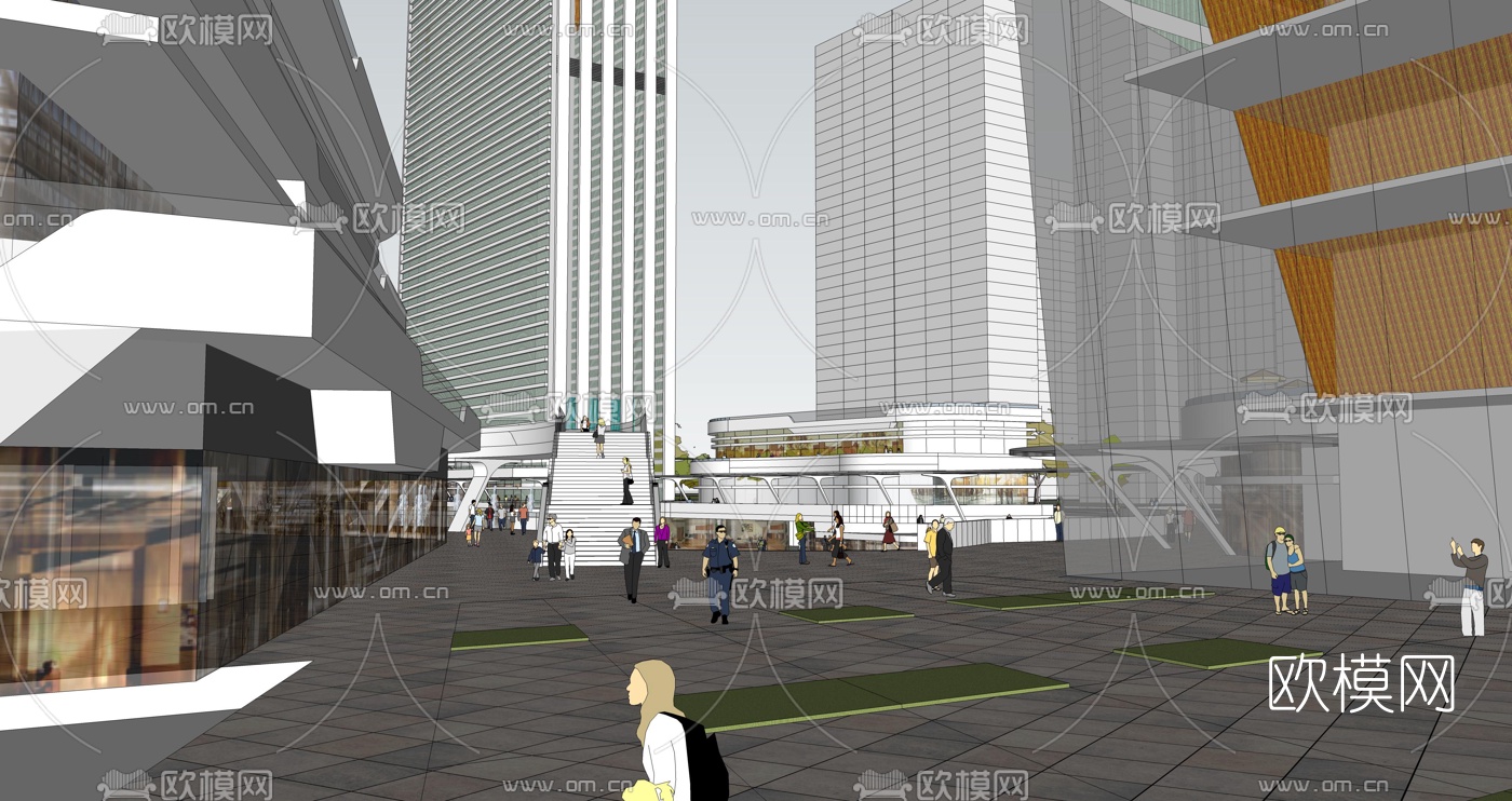 现代商业广场商业街su模型下载（渲染图6）