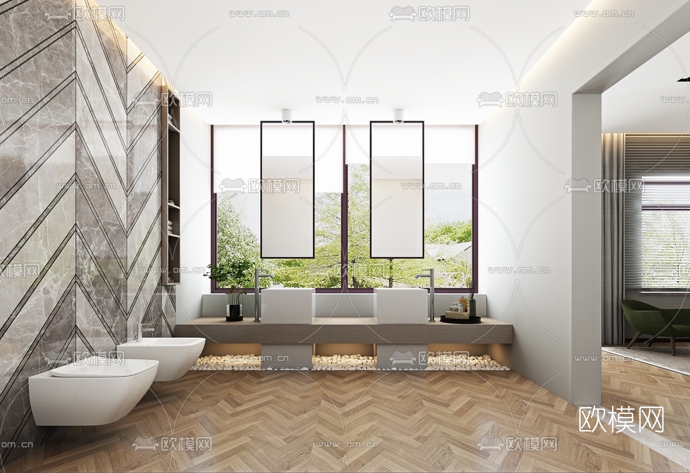 现代卧室双人床3d模型