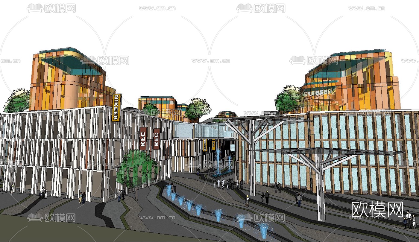 现代商业街su模型下载（渲染图3）