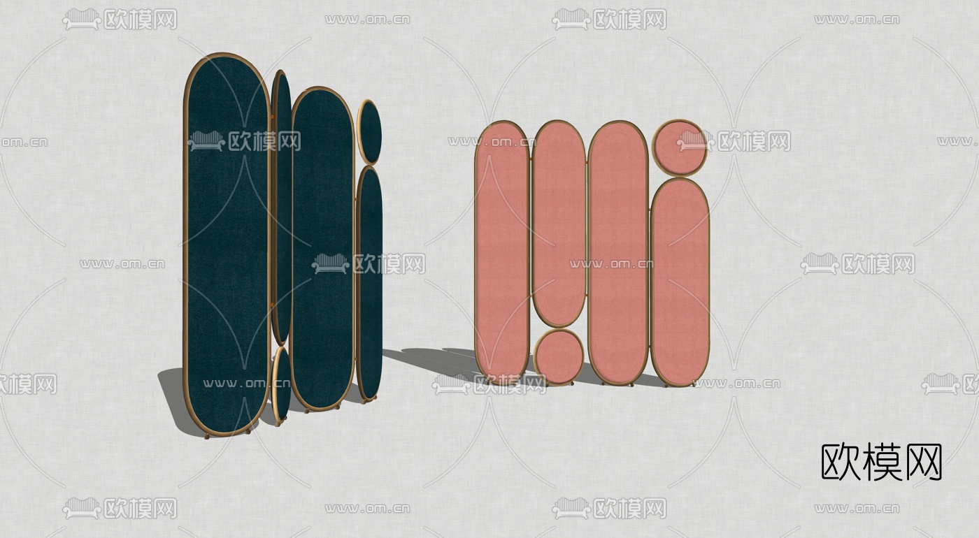 现代轻奢绒布屏风隔断su模型下载（渲染图2）