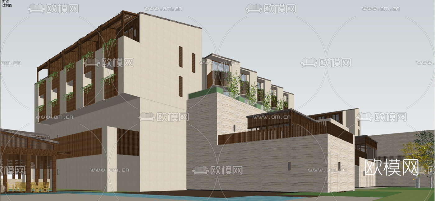 现代酒店外观su模型