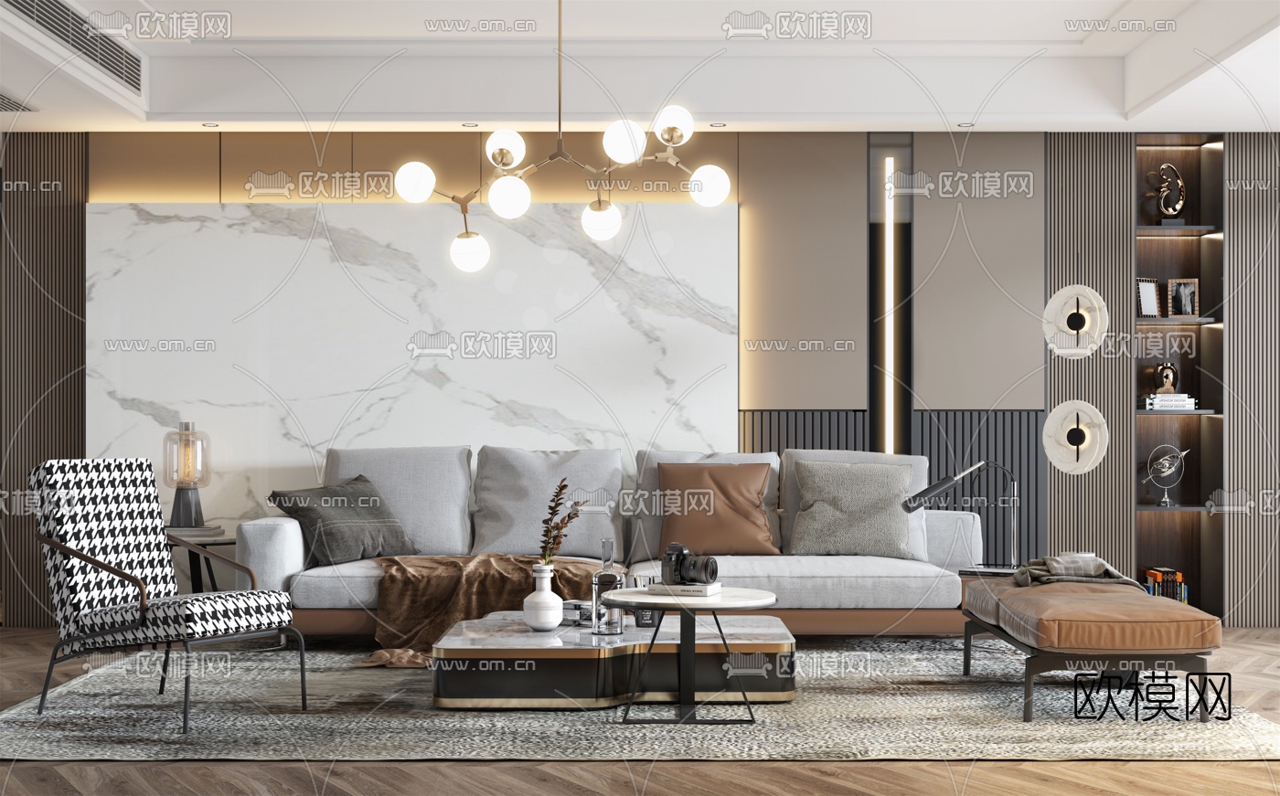 现代轻奢沙发组合3d模型下载