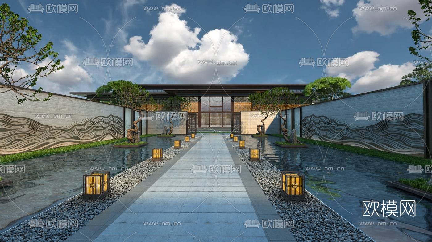 新中式庭院园林景观3d模型