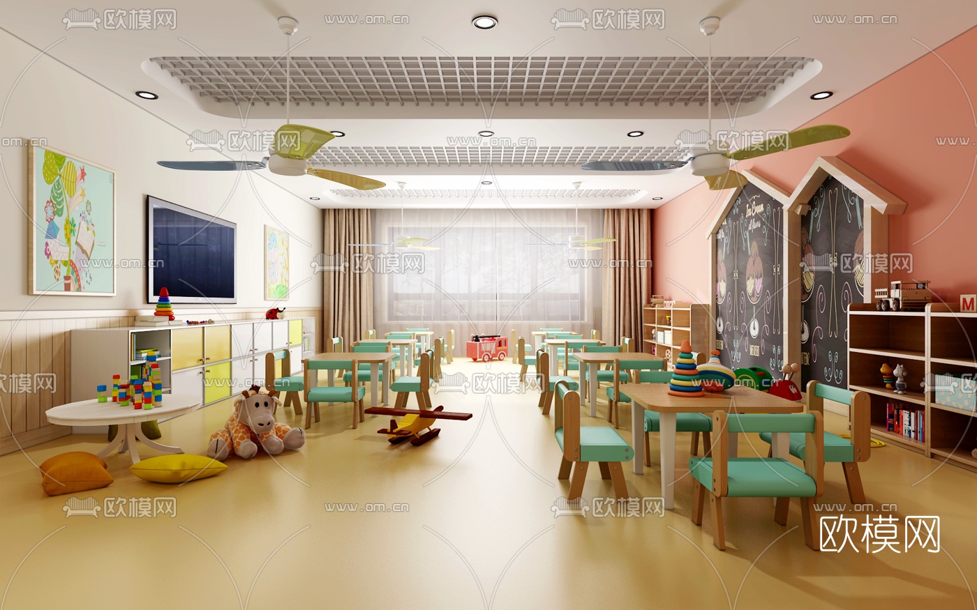 现代幼儿园教室3d模型下载