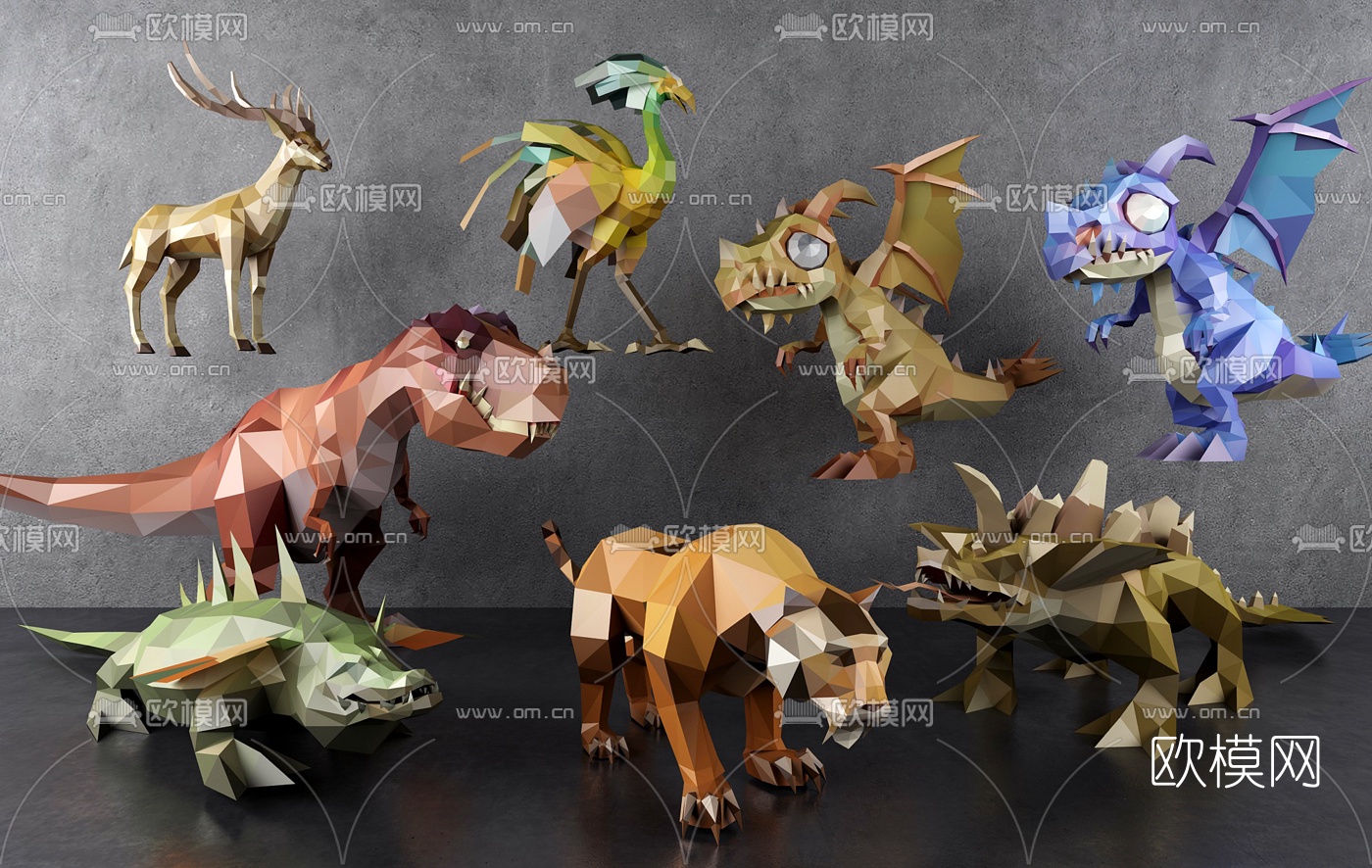现代几何体动物雕塑摆件3d模型