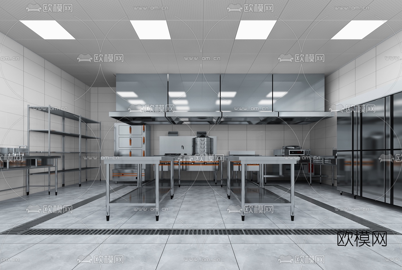 现代酒店中央厨房后厨3d模型