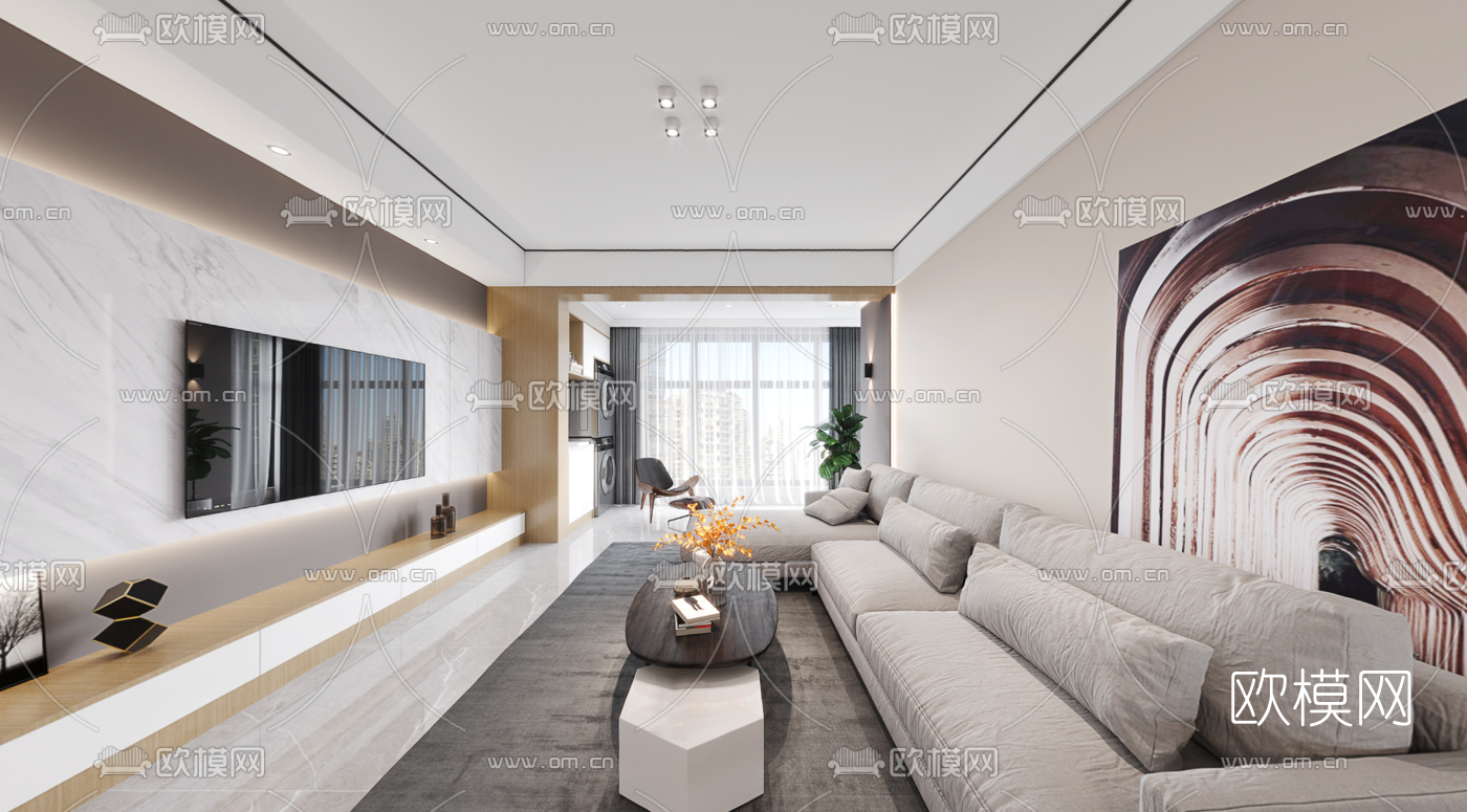 北欧客厅餐厅cr全景3d模型