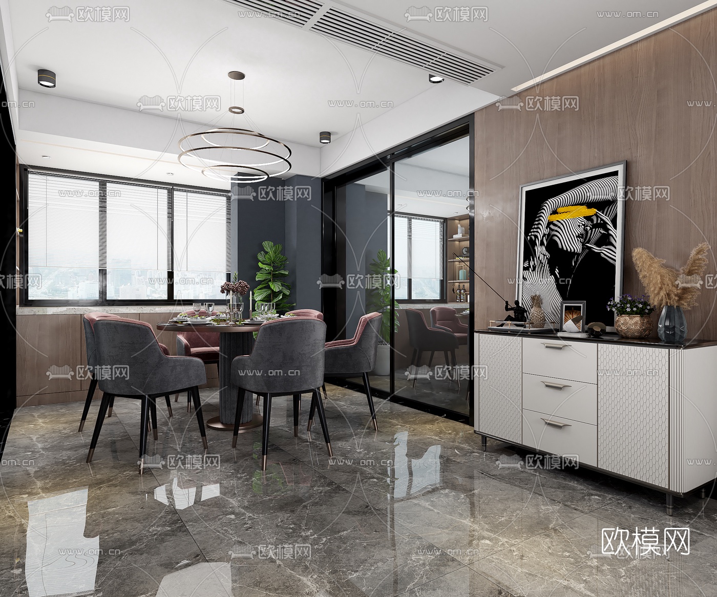 后现代简约客厅餐厅3d模型下载（渲染图3）