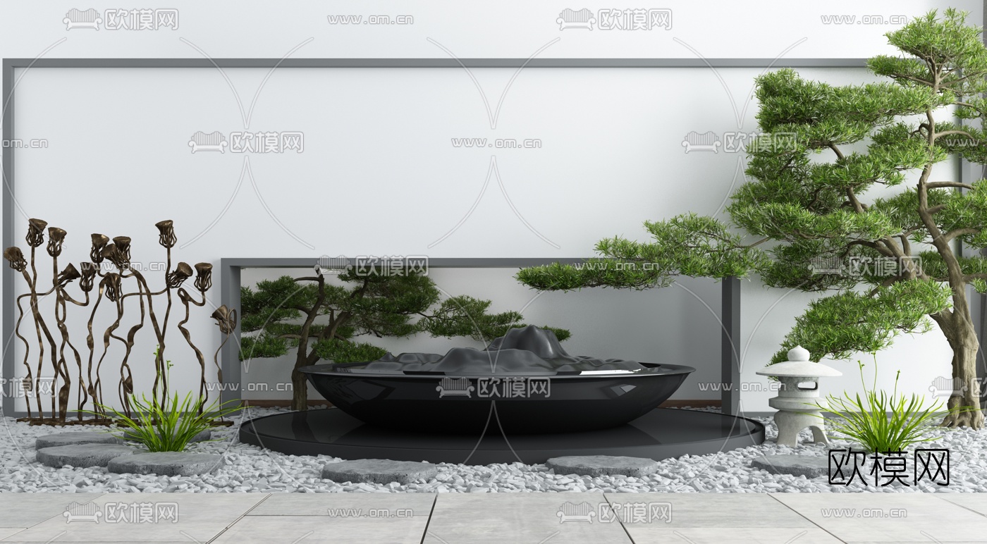 新中式庭院景观小品3d模型下载