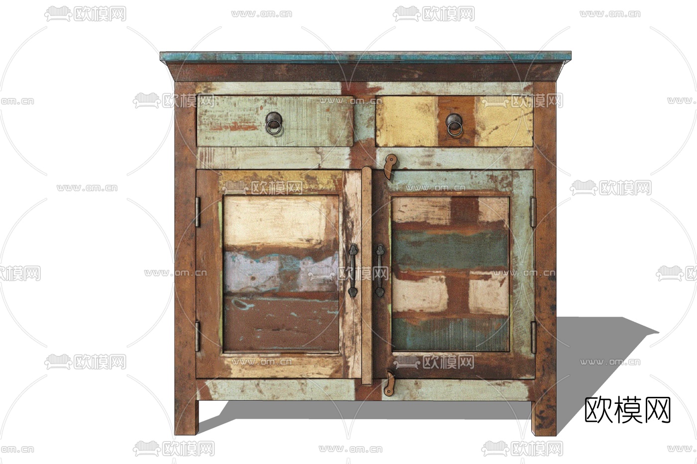 工业风实木边柜免费su模型下载