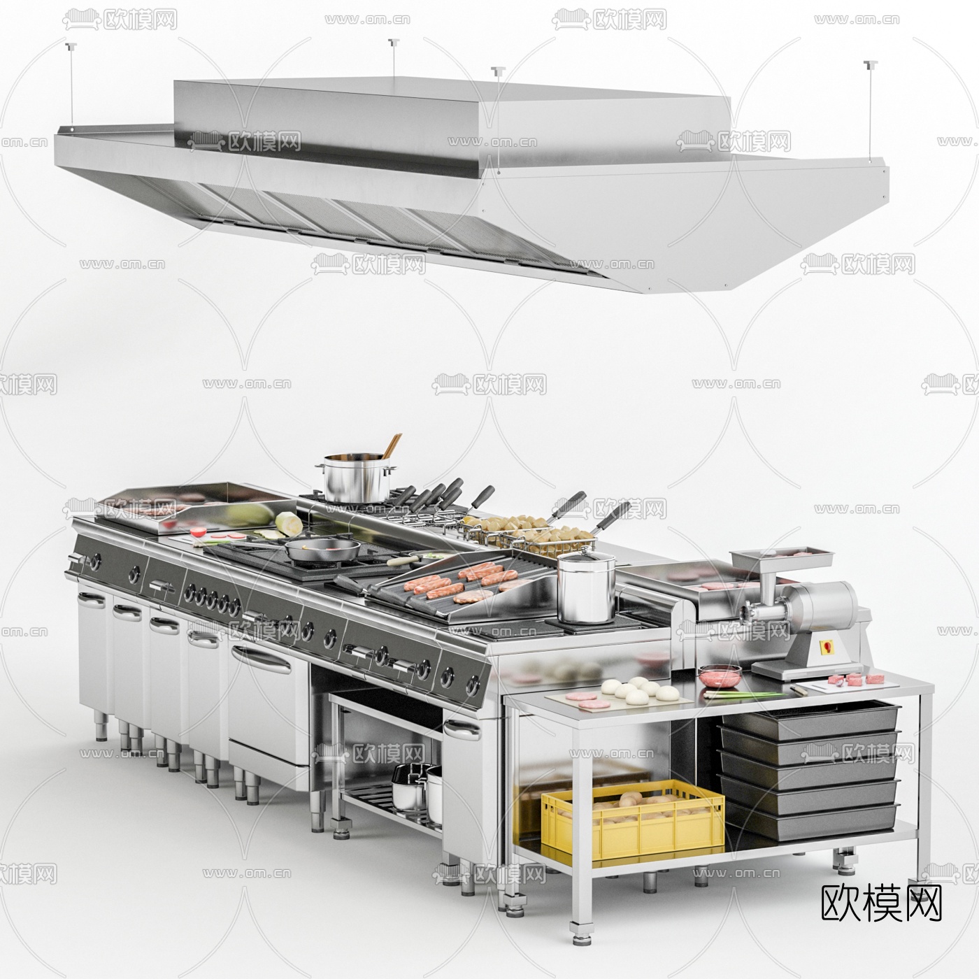 现代中央厨房后厨设备3d模型