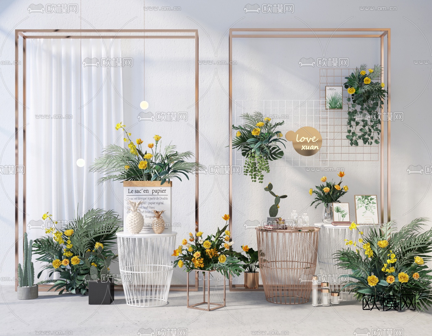 北欧美陈橱窗花艺绿植盆栽3d模型