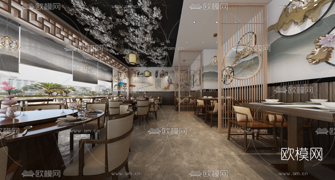 新中式主题餐厅vr全景3d模型