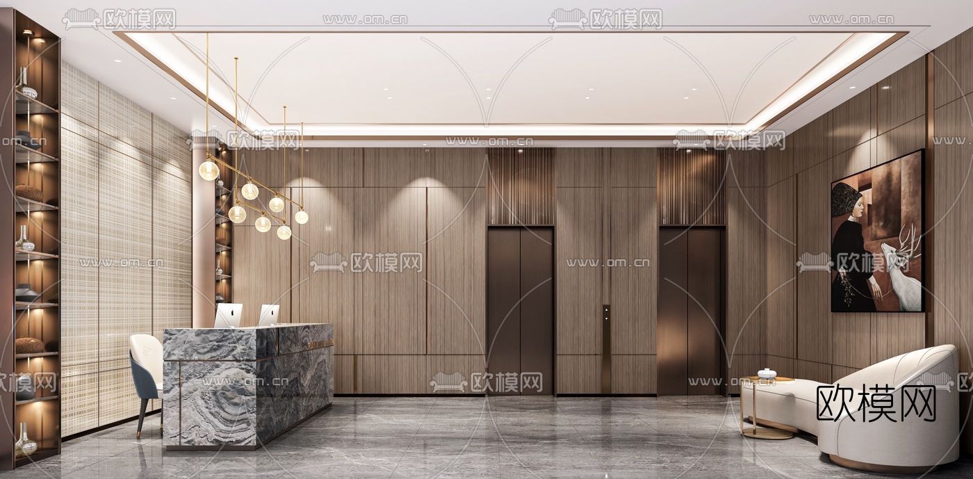 现代轻奢酒店大堂3d模型