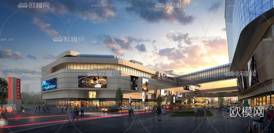 现代商业街夜景3d模型下载