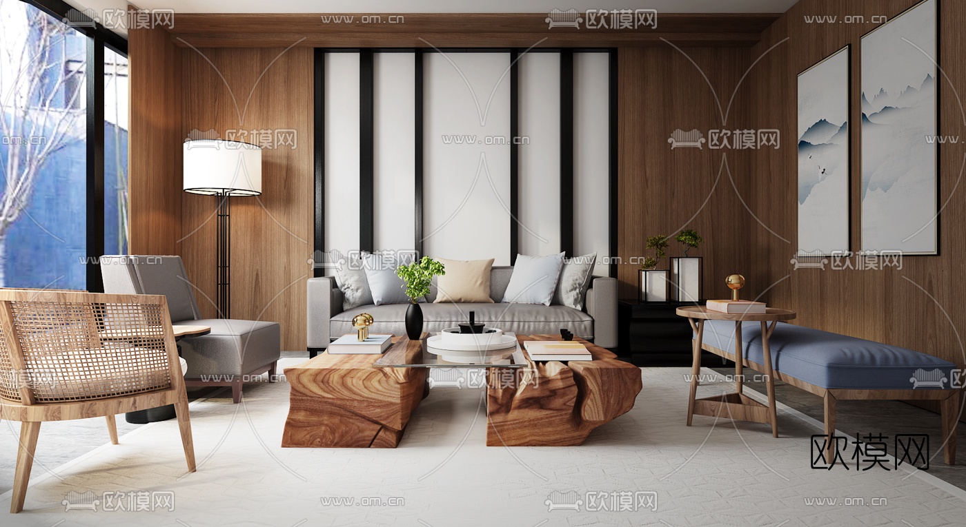 新中式沙发组合3d模型