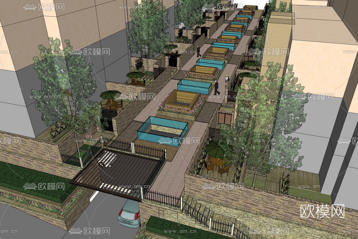 现代商业街免费su模型下载