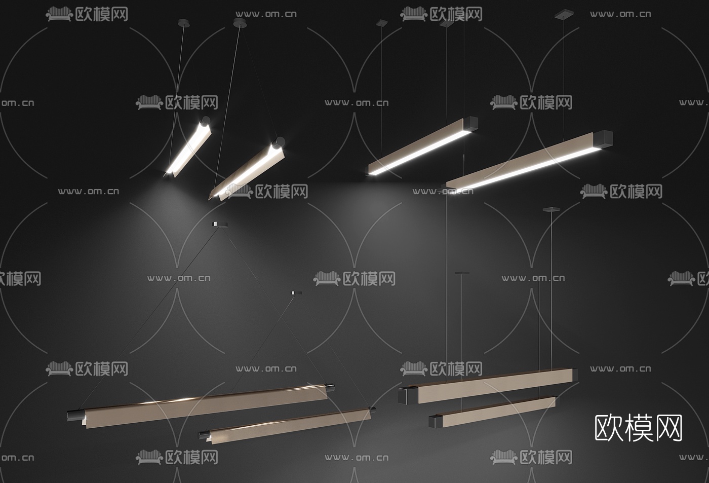 现代金属条形办公吊灯3d模型