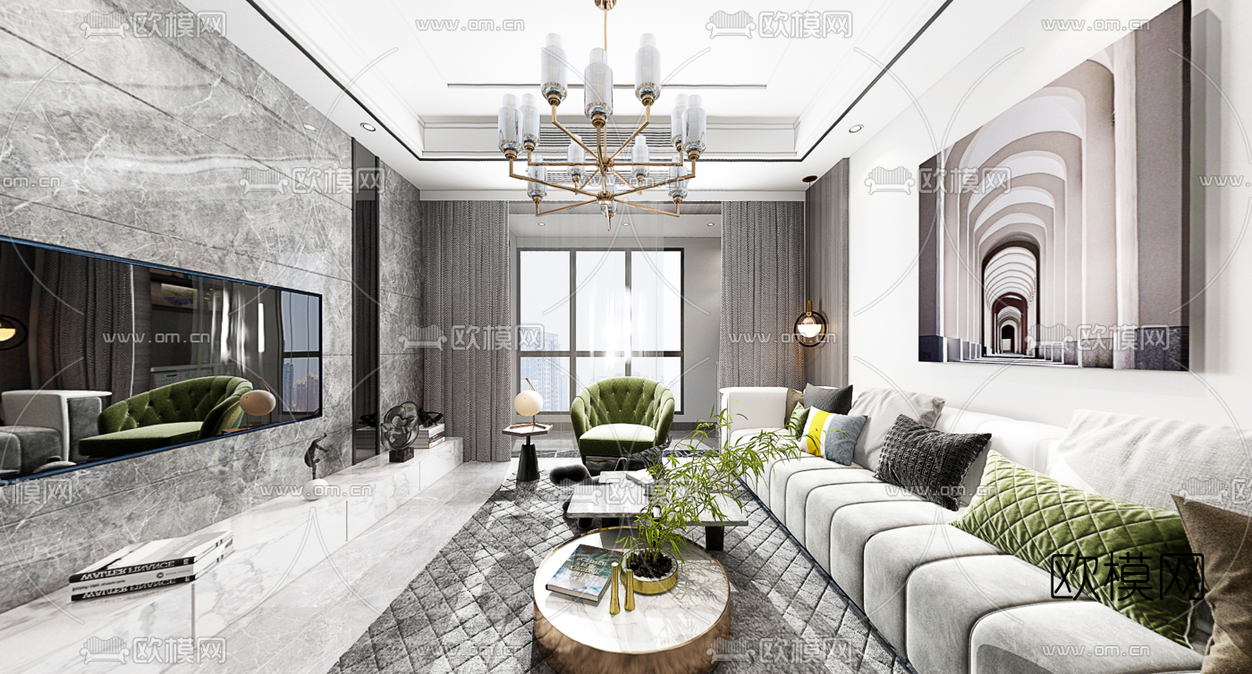 现代客厅餐厅vr全景3d模型