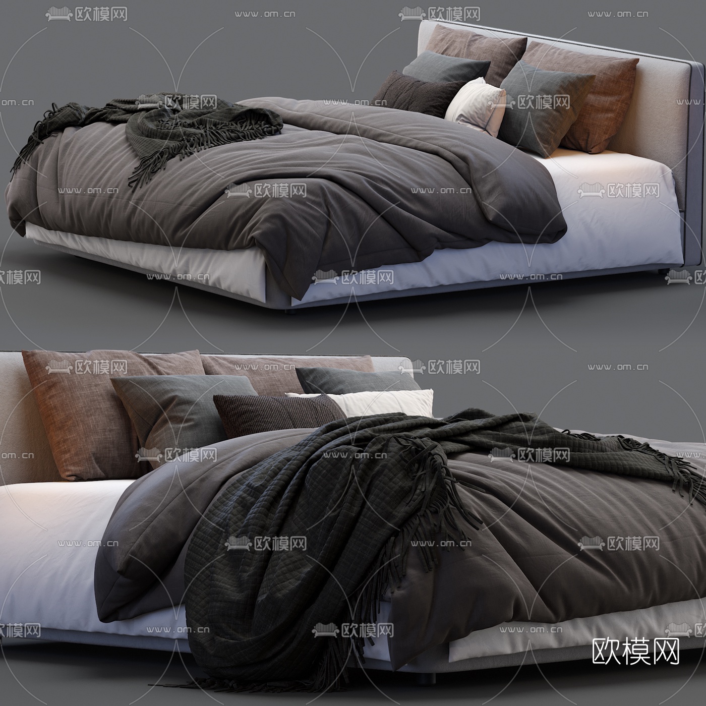 现代双人布艺床3d模型