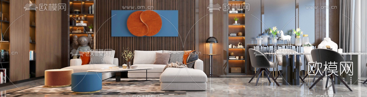 后现代客厅餐厅3d模型下载（渲染图4）