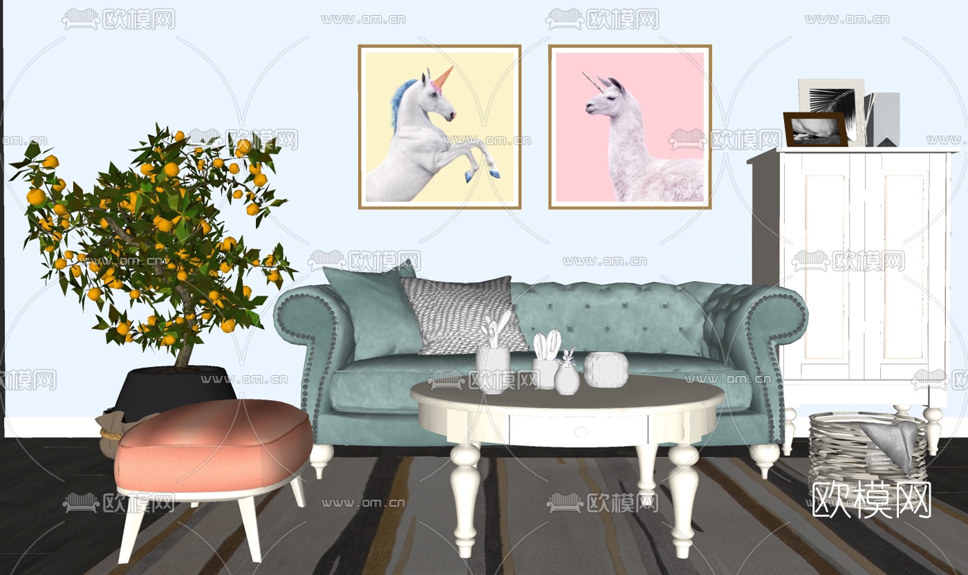 美式布艺组合沙发suMx1下载