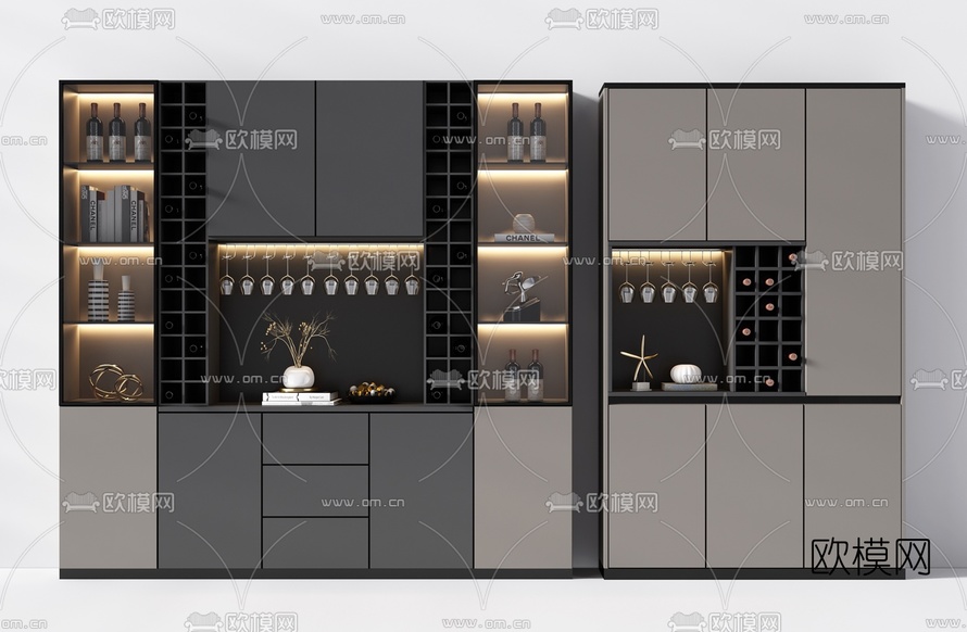 现代轻奢酒柜3d模型下载