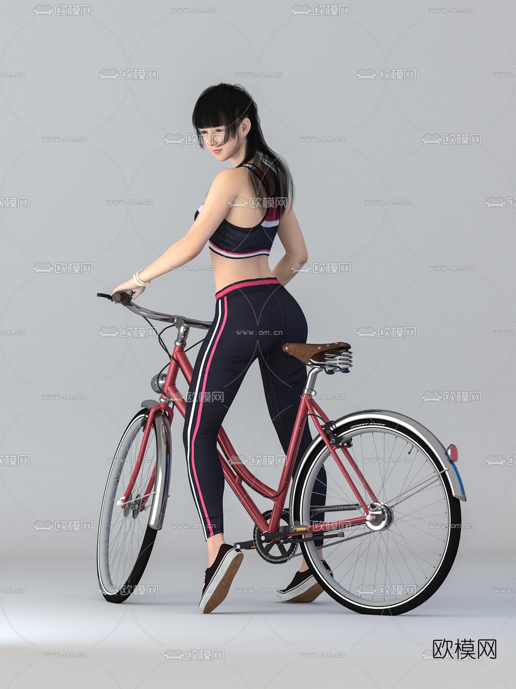 现代骑车女孩3d模型下载