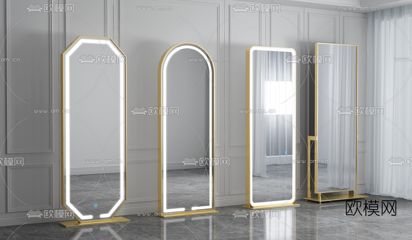 后现代轻奢落地镜组合3d模型下载（渲染图1）
