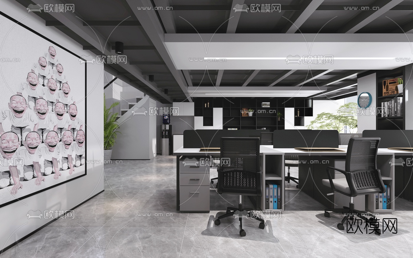 现代敞开式办公区3d模型