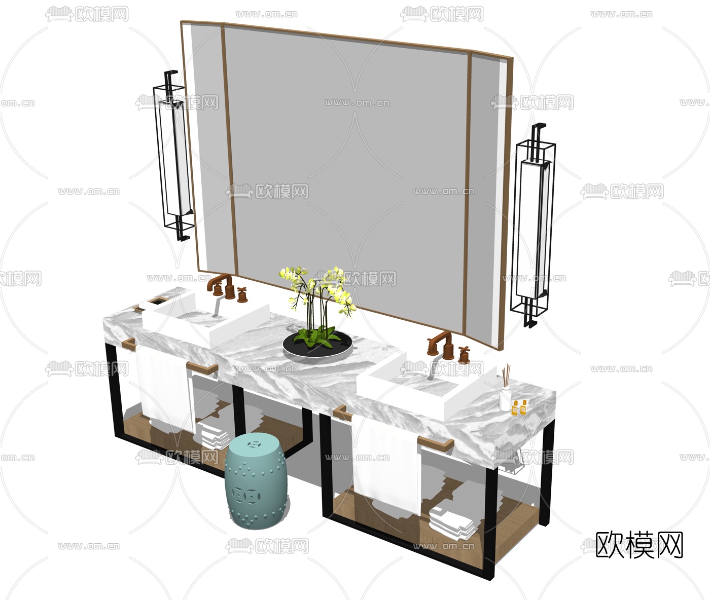 新中式陶瓷洗手台su模型下载（渲染图2）