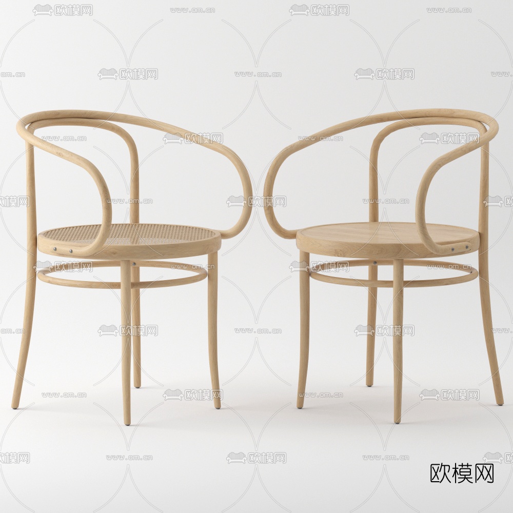 北欧原木单椅免费3d模型下载（渲染图1）