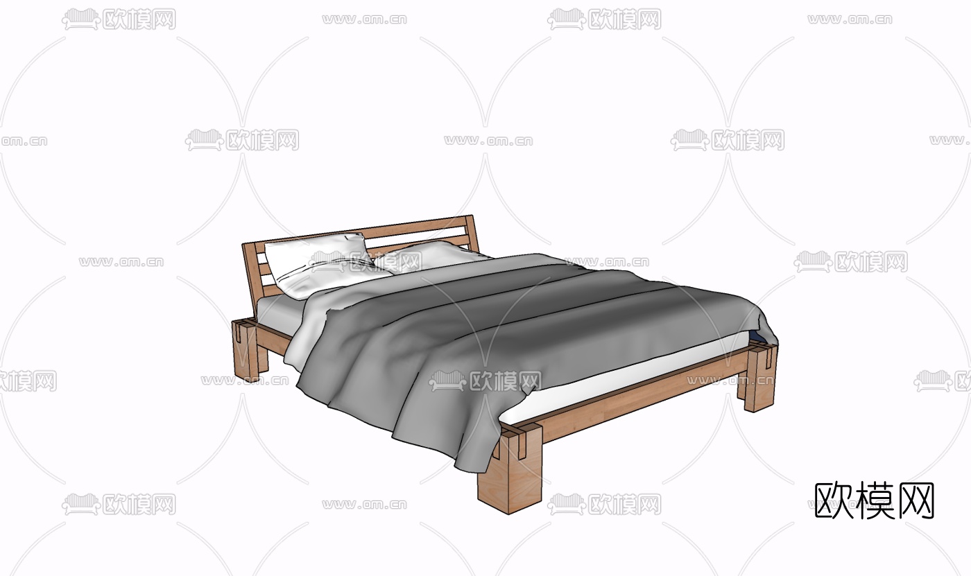 现代实木单人床免费su模型下载