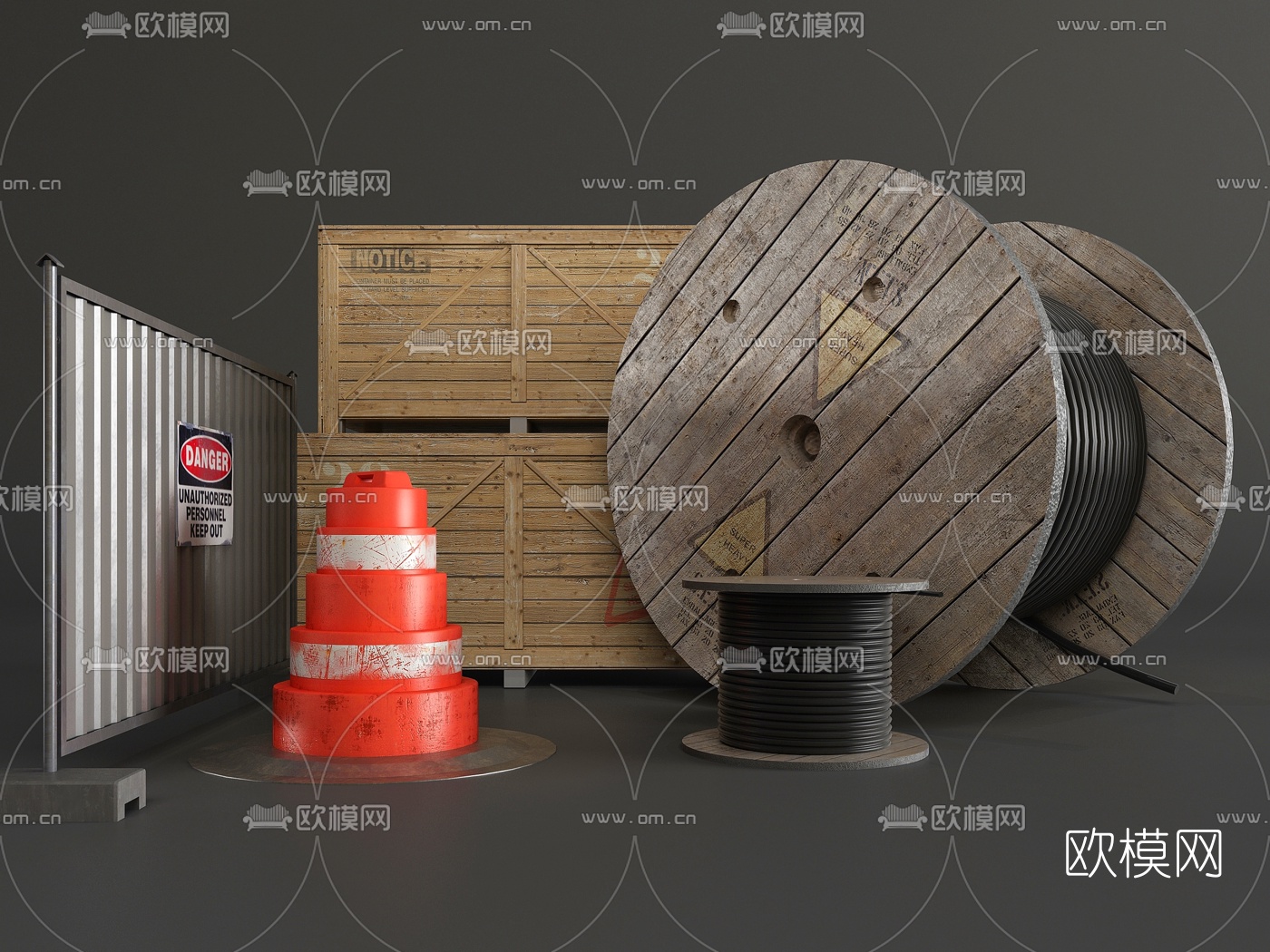 现代电缆路障木箱3d模型