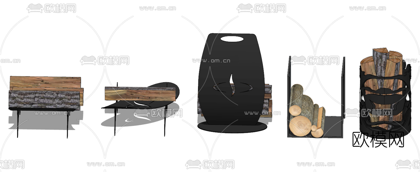 自然风木柴组合su模型下载