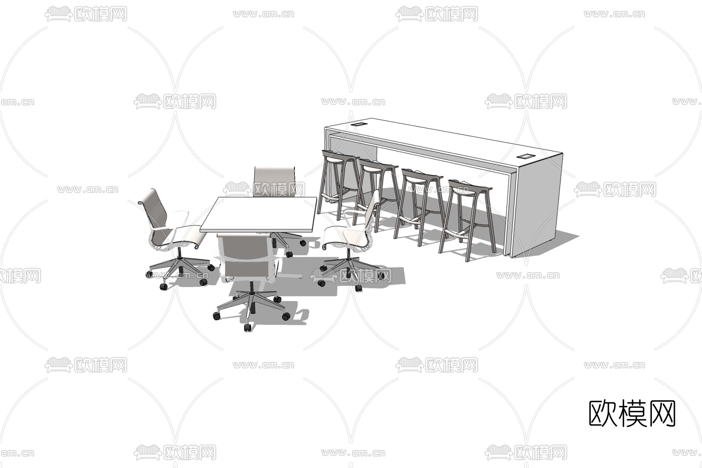 现代办公家具免费su模型下载
