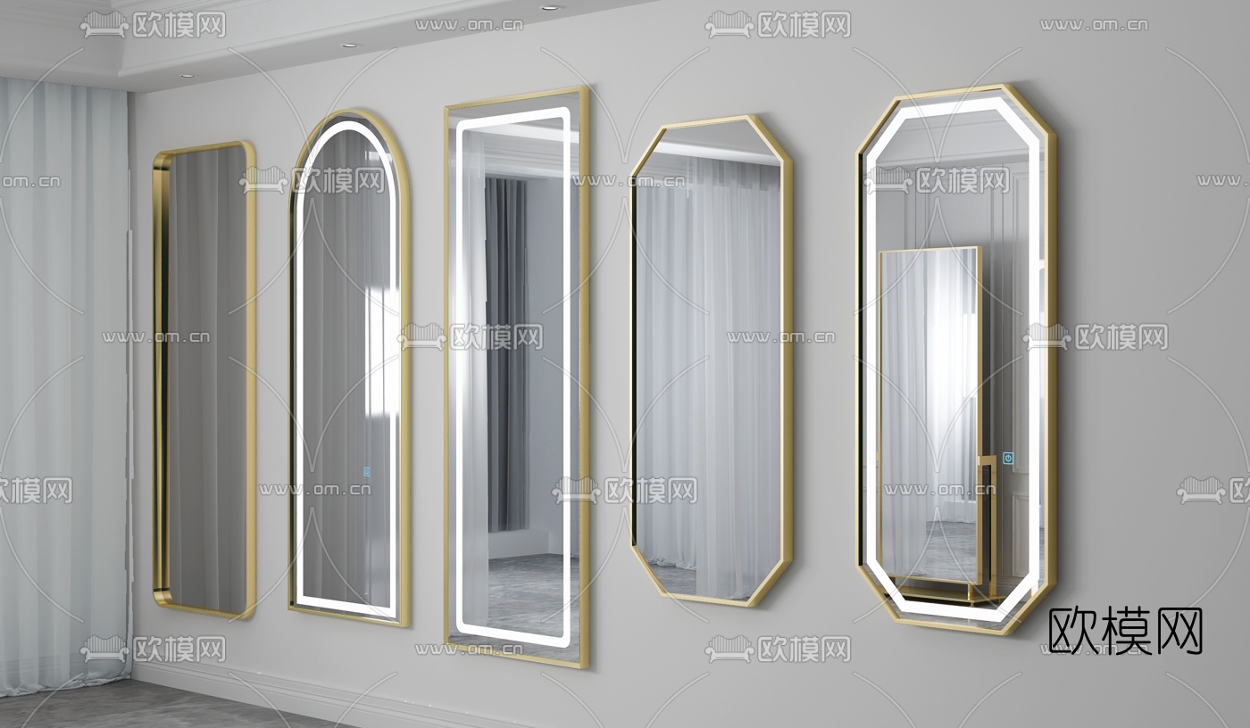 后现代轻奢落地镜组合3d模型下载（渲染图2）