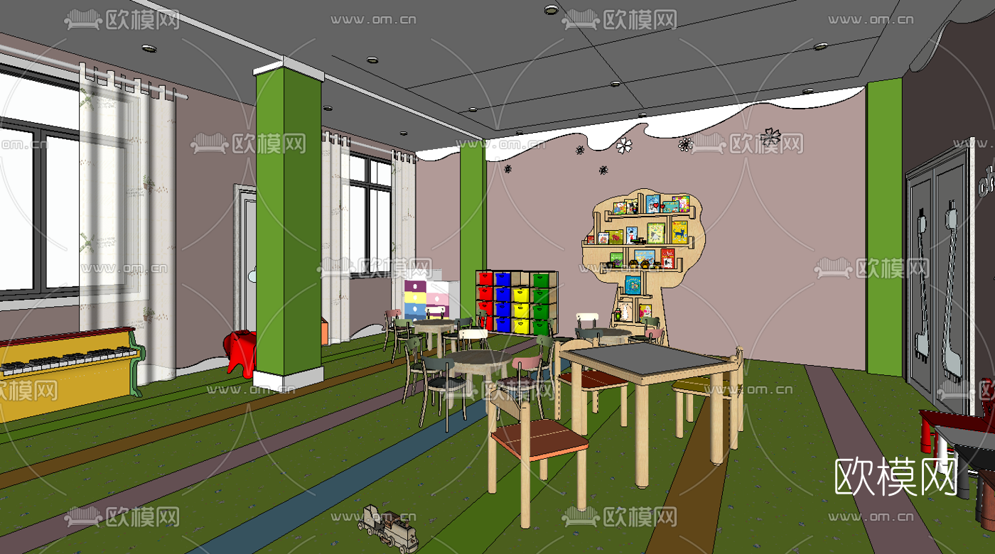 现代早教中心幼儿园教室su模型下载（渲染图2）