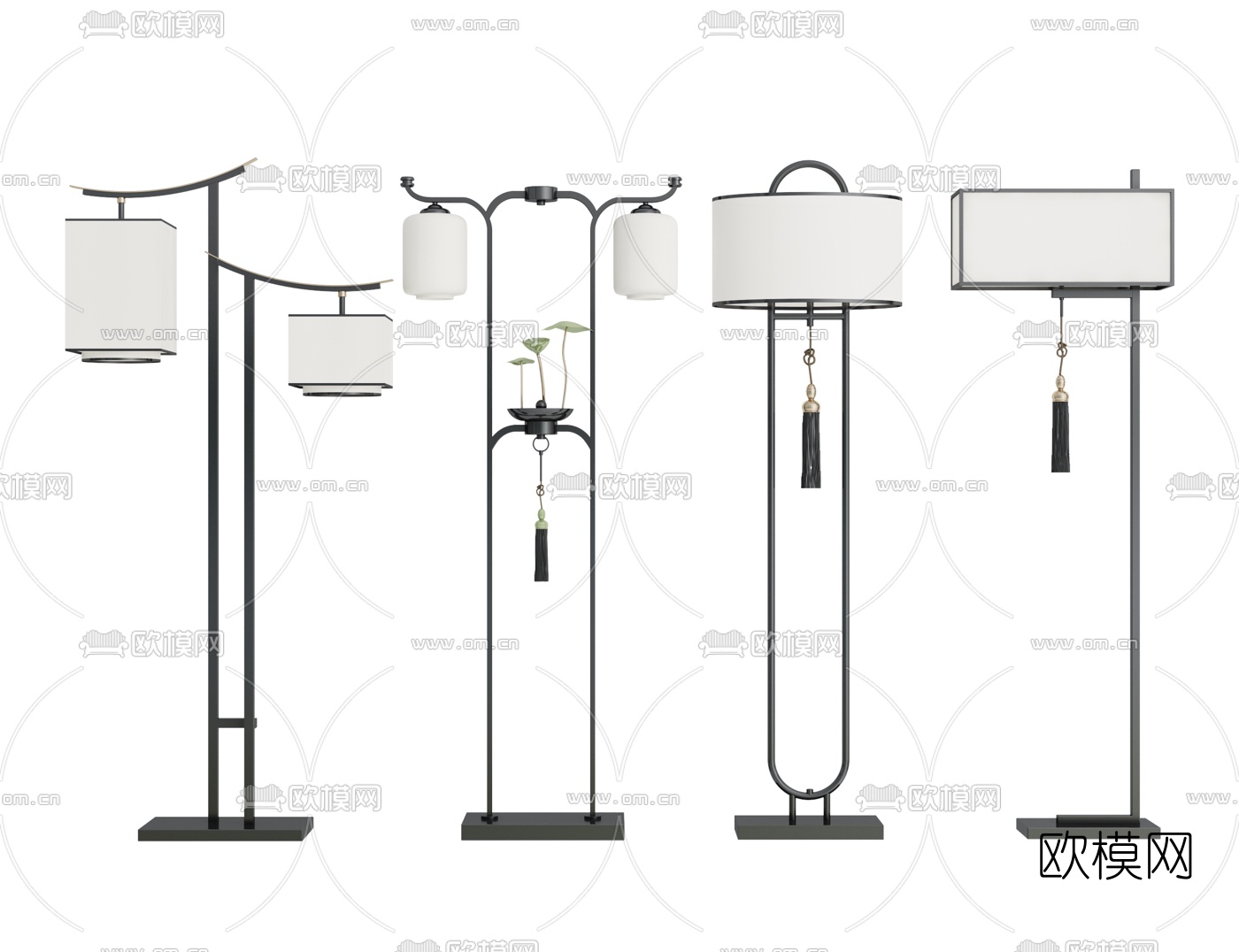 新中式金属落地灯3d模型下载