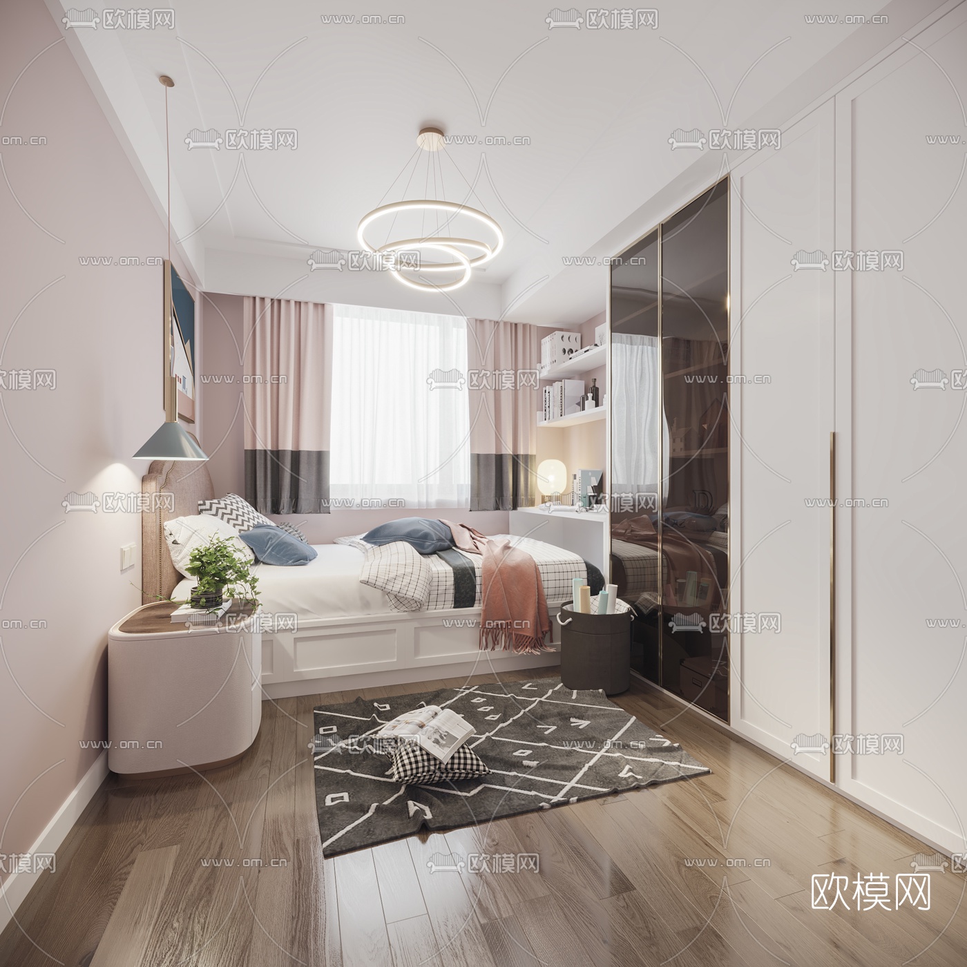 北欧榻榻米卧室3d模型下载