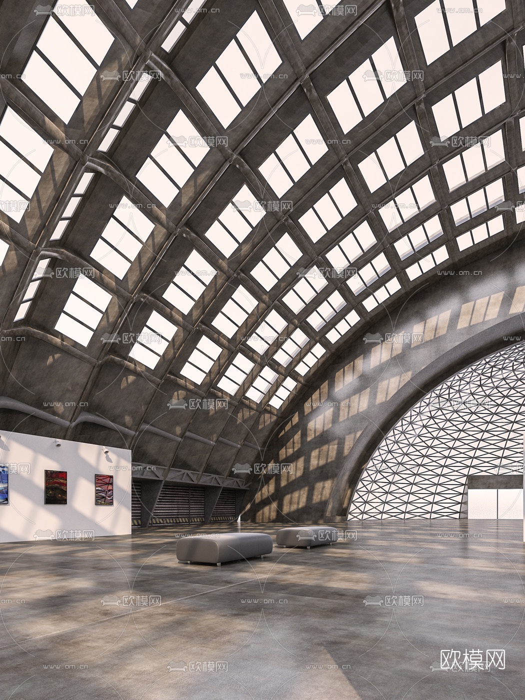 工业风美术馆3d模型下载（渲染图2）