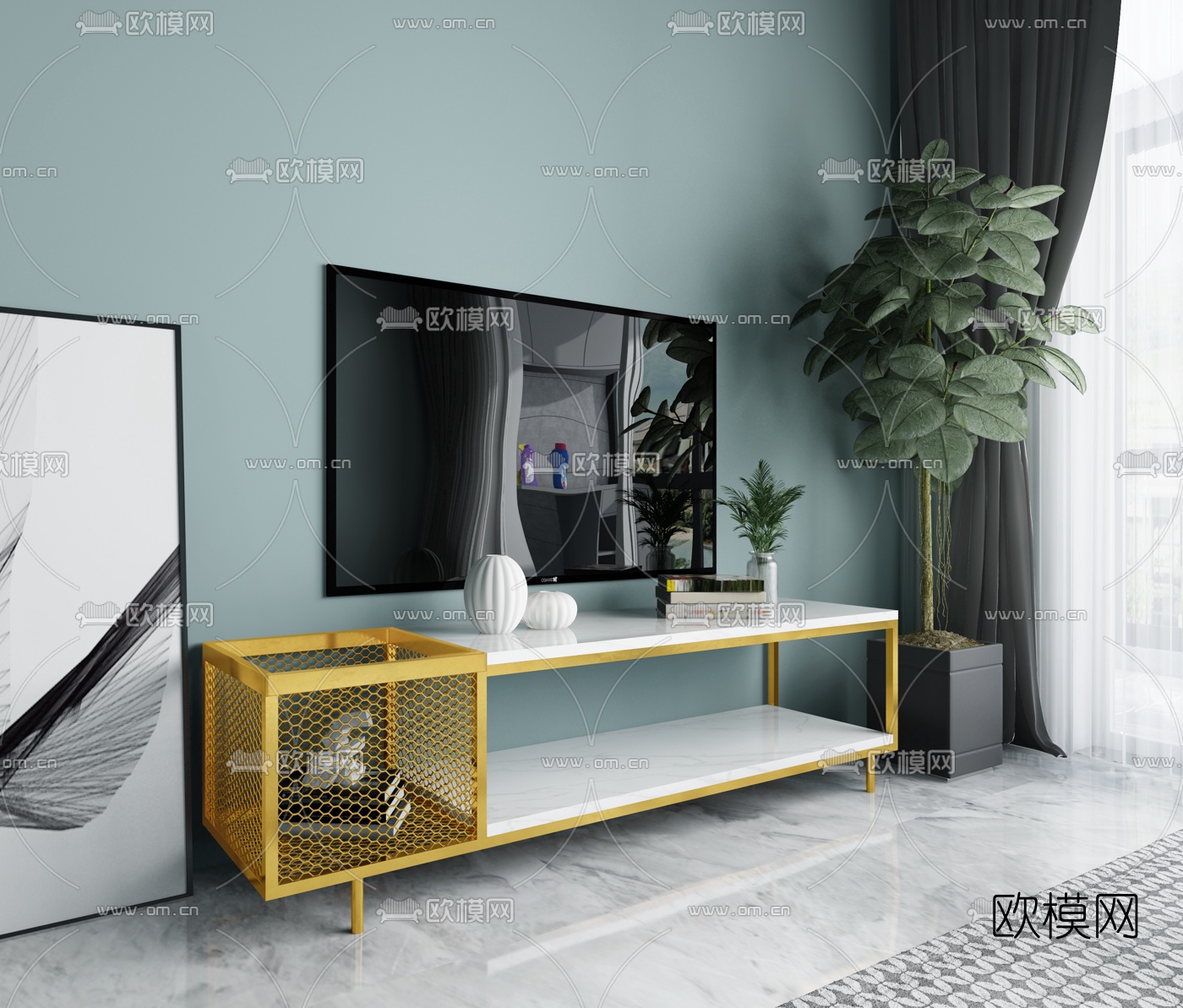 北欧铁艺电视柜3d模型