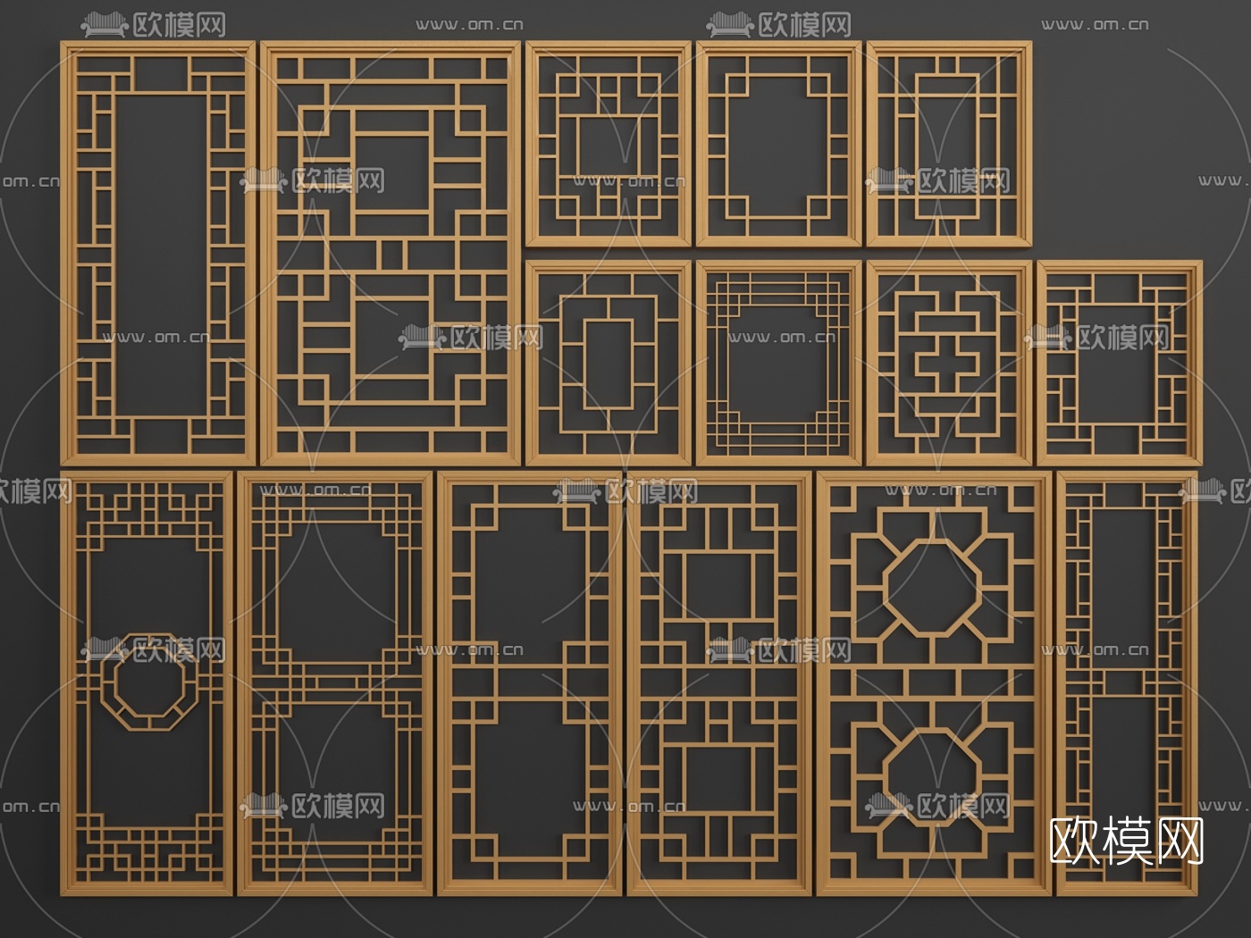新中式雕花隔断屏风3d模型下载