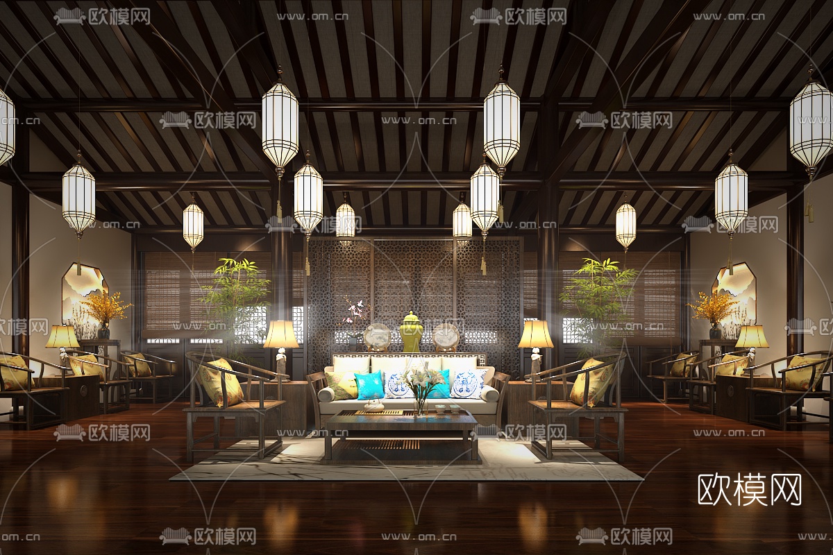 中式会所贵宾接待室免费3d模型