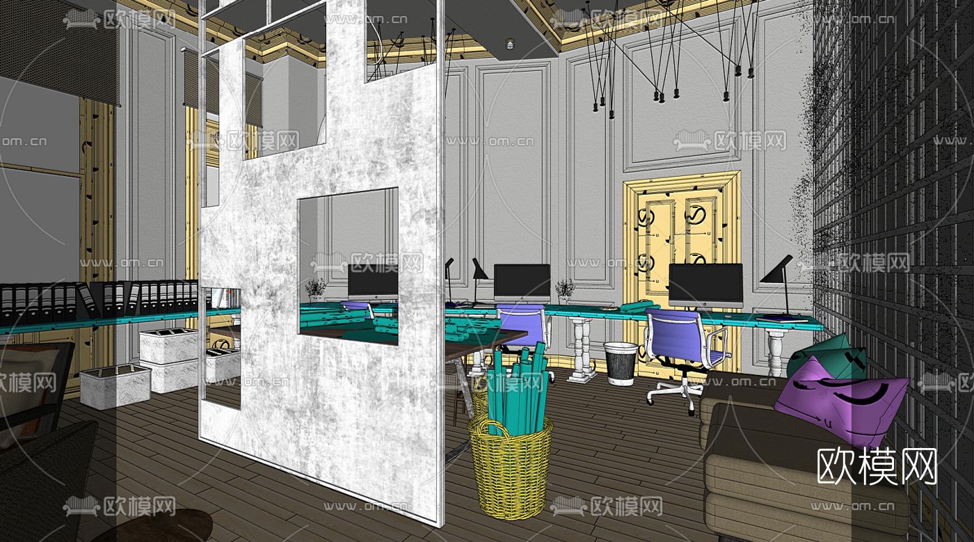 工业风设计工作室su模型下载（渲染图1）