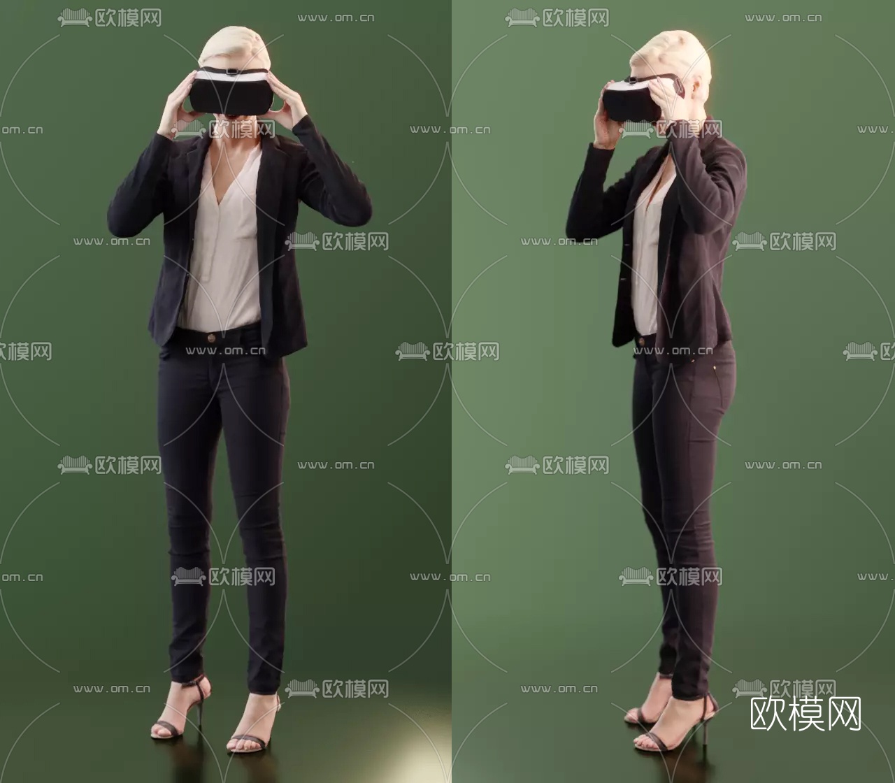 现代站姿VR眼镜女人3d模型下载