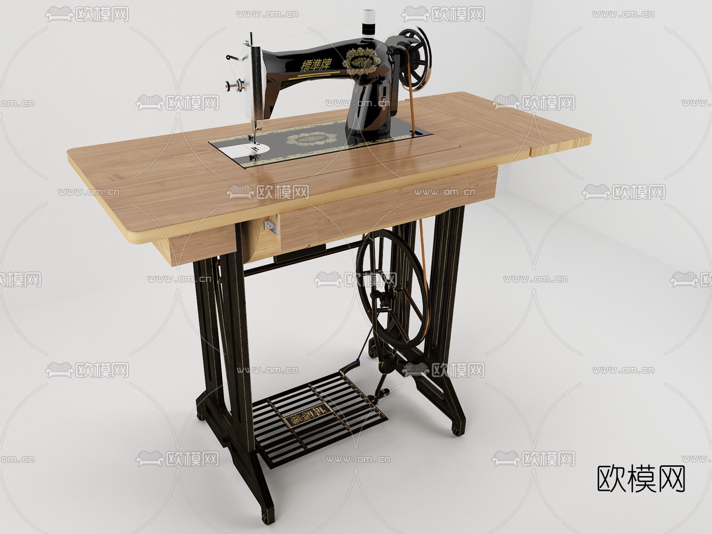 现代实木缝纫机3d模型下载（渲染图1）