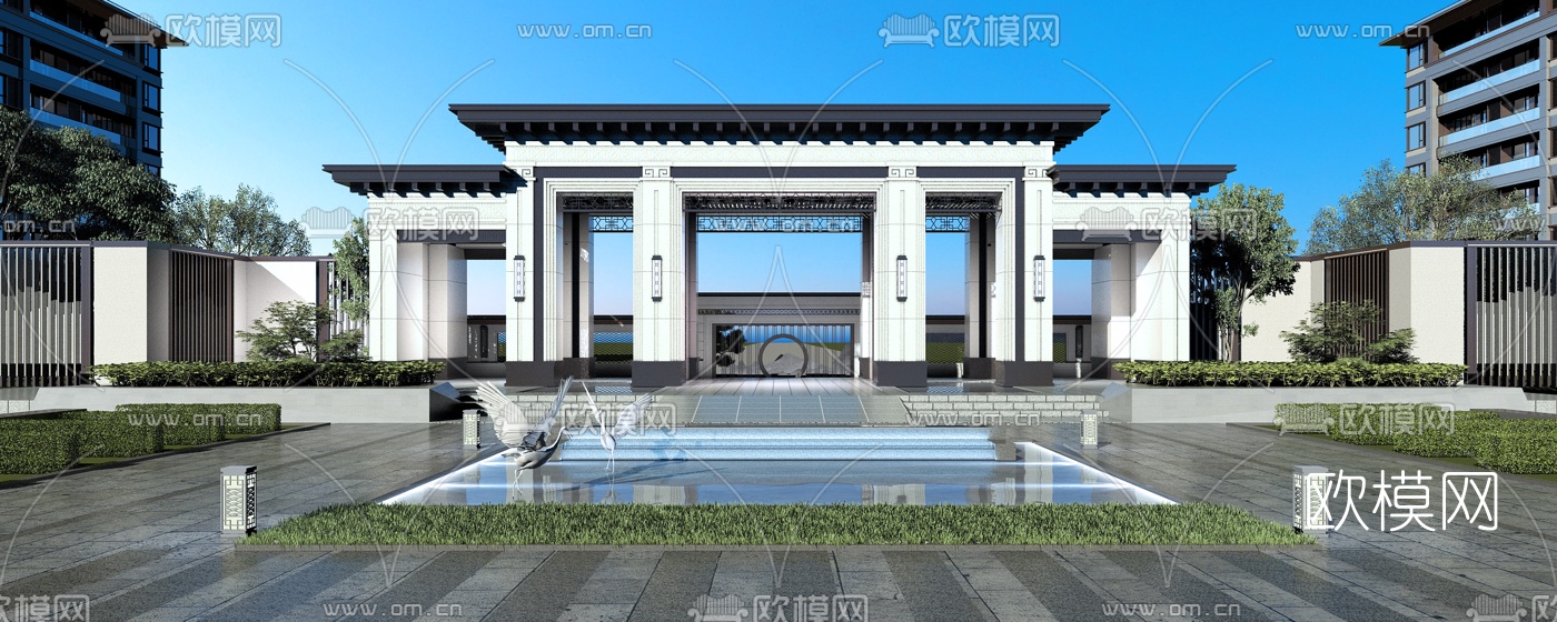 新中式售楼处门头3d模型